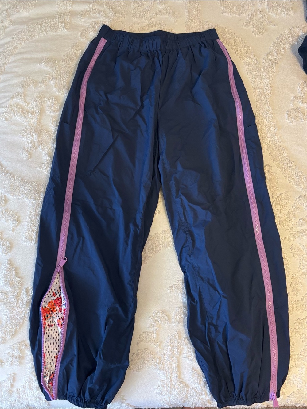 Brand New Free People Navy Track Pants with Purple/Pink Side Zippers